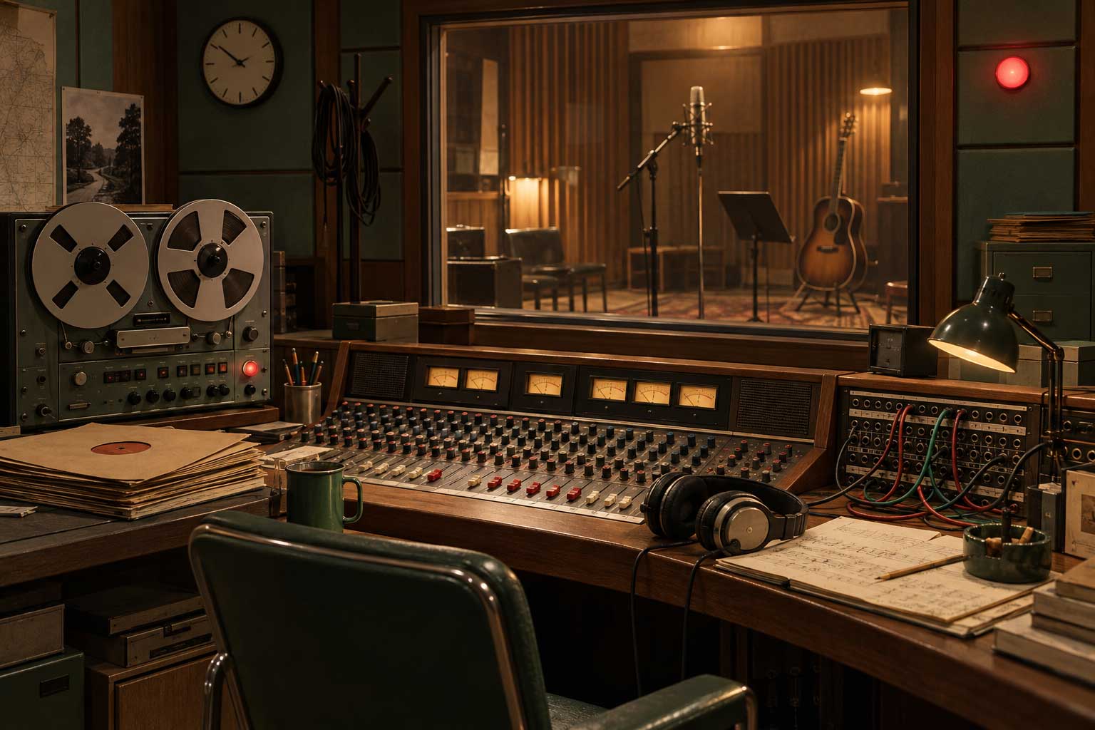 Décor de l'escape game Fausse note au studio à Nantes, dans un studio d'enregistrement